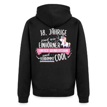 Geburtstag 18 Geburtstag Einhorn Spruch Party - Unisex Premium Bio Zip Hoodie - Schwarz - Hinten - Nico (187cm)