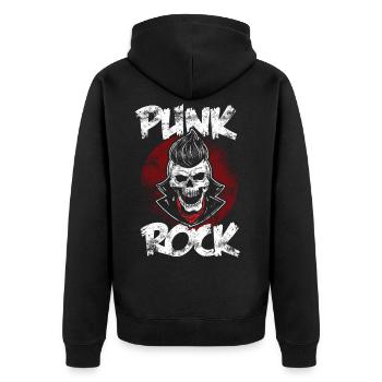 Punk Punrkocker Totenkopf Punks Punker Musik - Unisex Premium Bio Zip Hoodie - Schwarz - Hinten - Nico (187cm)