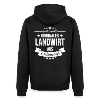Landwirt Bauer Spruch Beruf Bauernhof Geschenk - Unisex Premium Bio Zip Hoodie - Schwarz - Hinten - Nico (187cm)