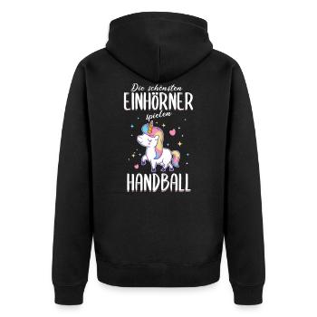 Handball Handballer Handballspieler Einhorn Spruch - Unisex Premium Bio Zip Hoodie - Schwarz - Hinten - Nico (187cm)