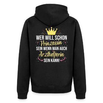 Arzthelferin Arzthelfer Prinzessin Beruf Spruch - Unisex Premium Bio Zip Hoodie - Schwarz - Hinten - Nico (187cm)