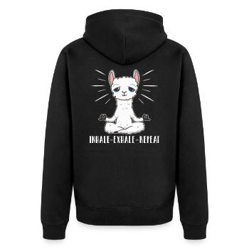 Einatmen - Ausatmen - Wiederholen - Unisex Premium Bio Zip Hoodie - Schwarz - Hinten - Nico (187cm)