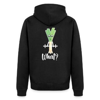 Was? Fitness Lauch - Unisex Premium Bio Zip Hoodie - Schwarz - Hinten - Nico (187cm)