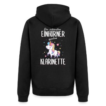 Klarinette Klarinettistin Einhorn Spruch Musik - Unisex Premium Bio Zip Hoodie - Schwarz - Hinten - Nico (187cm)