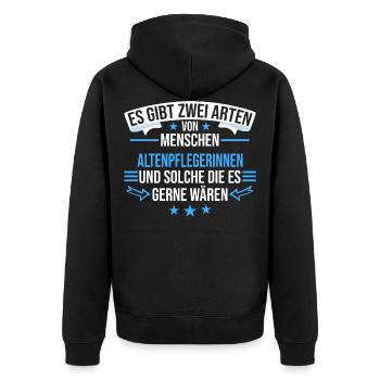 Altenpflegerin Pflegerin Beruf Spruch Altenpflege - Unisex Premium Bio Zip Hoodie - Schwarz - Hinten - Nico (187cm)
