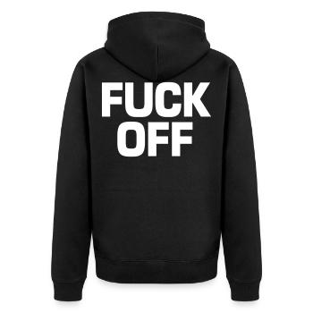 Fuck Off - Unisex Premium Bio Zip Hoodie - Schwarz - Hinten - Nico (187cm)
