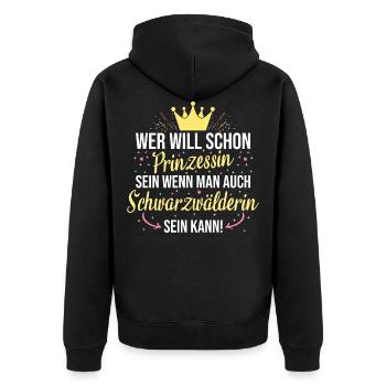 Schwarzwald Schwarzwälder Heimat Spruch - Unisex Premium Bio Zip Hoodie - Schwarz - Hinten - Nico (187cm)