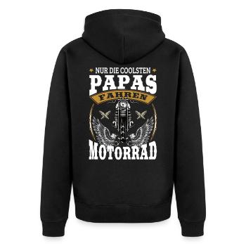 Motorrad Papa Biker Vater Hobby Geschenk - Unisex Premium Bio Zip Hoodie - Schwarz - Hinten - Nico (187cm)