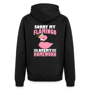 Flamingo hat meine Hausaufgaben gefresse - Unisex Premium Bio Zip Hoodie - Schwarz - Hinten - Nico (187cm)