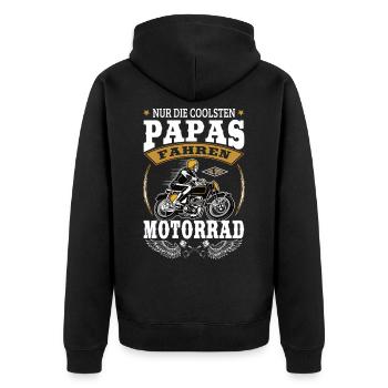 Papa Motorrad Biker Hobby Geschenk - Unisex Premium Bio Zip Hoodie - Schwarz - Hinten - Nico (187cm)