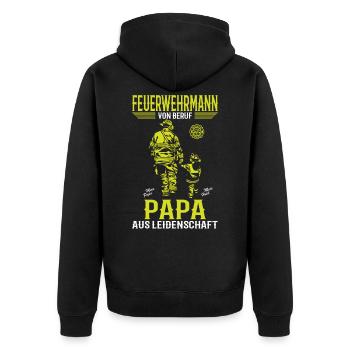 Feuerwehr Papa Feuerwehrmann Vatertag - Unisex Premium Bio Zip Hoodie - Schwarz - Hinten - Nico (187cm)