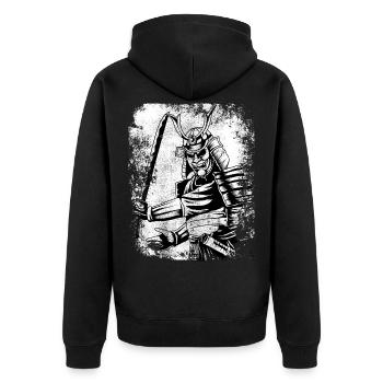 Retro samurai warrior shirt 7 virtues japan - Unisex Premium Organic Zip Hoodie - black - Back - Nico (187cm)