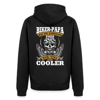 Biker Papa Motorrad Hobby Geschenk zum Vatertag - Unisex Premium Bio Zip Hoodie - Schwarz - Hinten - Nico (187cm)