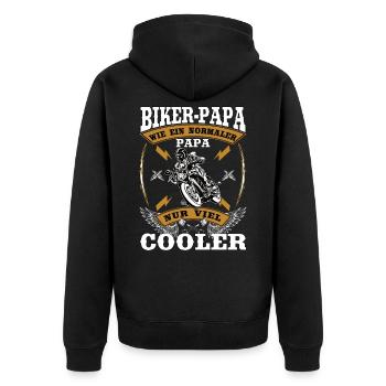 Biker Papa Motorrad Vater Geburtstag Geschenk - Unisex Premium Bio Zip Hoodie - Schwarz - Hinten - Nico (187cm)