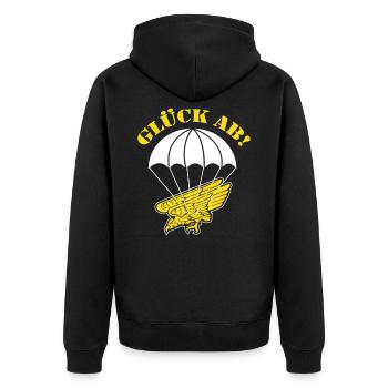 Glück ab! Fallschirmjäger - Unisex Premium Bio Zip Hoodie - Schwarz - Hinten - Nico (187cm)
