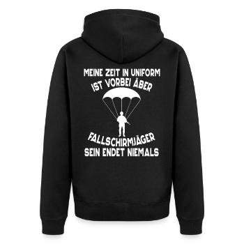 Fallschirmjäger sein endet niemals - Unisex Premium Bio Zip Hoodie - Schwarz - Hinten - Nico (187cm)