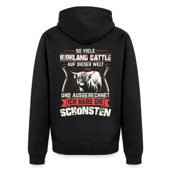 Hochlandrind Hochland Rind Highland Cattle Kuh - Unisex Premium Bio Zip Hoodie - Schwarz - Hinten - Nico (187cm)