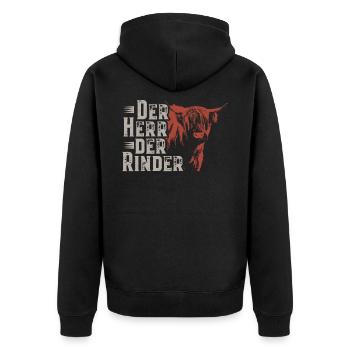 Hochlandrind Hochland Rind Highland Cattle Kuh - Unisex Premium Bio Zip Hoodie - Schwarz - Hinten - Nico (187cm)