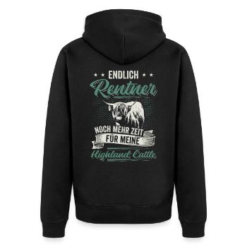 Hochlandrind Hochland Rind Highland Cattle Kuh - Unisex Premium Bio Zip Hoodie - Schwarz - Hinten - Nico (187cm)
