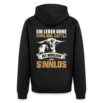 Hochlandrind Hochland Rind Highland Cattle Kuh - Unisex Premium Bio Zip Hoodie - Schwarz - Hinten - Nico (187cm)
