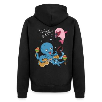 Music shirt child guitar octopus singing blobfish - Unisex Premium Organic Zip Hoodie - black - Back - Nico (187cm)