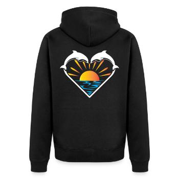 Delfin Liebe - Unisex Premium Bio Zip Hoodie - Schwarz - Hinten - Nico (187cm)