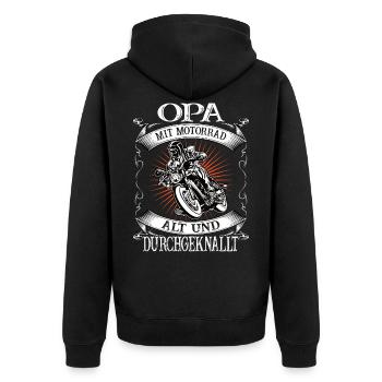 Opa mit Motorrad Biker Rentner Geschenk - Unisex Premium Bio Zip Hoodie - Schwarz - Hinten - Nico (187cm)
