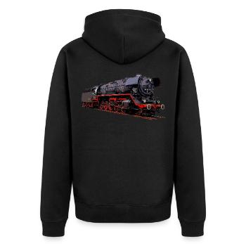 Dampflok BR 44 1486 - Unisex Premium Bio Zip Hoodie - Schwarz - Hinten - Nico (187cm)