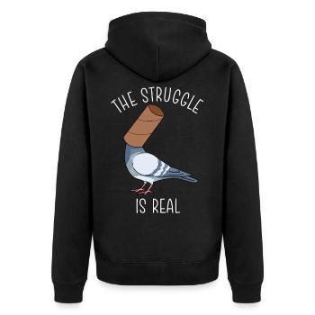The Struggle Is Real Shirt Pigeons élevage de pigeons - Veste à capuche bio Premium Unisexe - noir - Dos - Nico (187cm)
