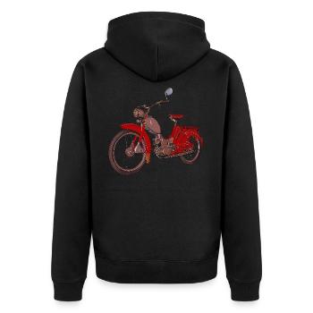 Zweitakt DDR Moped aus Suhl - Unisex Premium Bio Zip Hoodie - Schwarz - Hinten - Nico (187cm)