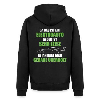 Elektroauto E-Auto Strom Grün Umweltschutz - Unisex Premium Bio Zip Hoodie - Schwarz - Hinten - Nico (187cm)