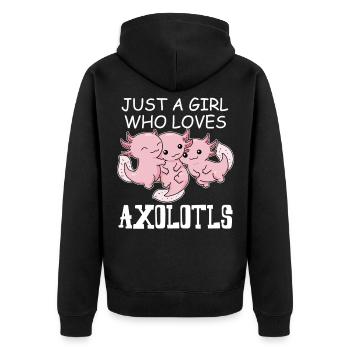 Axolotl Shirt Mädchen Unterwasserlebewesen Axolotl - Unisex Premium Bio Zip Hoodie - Schwarz - Hinten - Nico (187cm)