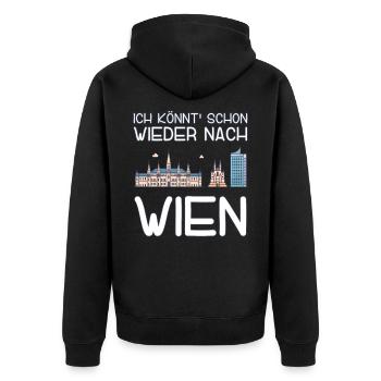 Ich könnt schon wieder nach Wien - Unisex Premium Bio Zip Hoodie - Schwarz - Hinten - Nico (187cm)