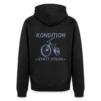 Kondition statt Strom - Spruch für Fahrradfahrer - Unisex Premium Bio Zip Hoodie - Schwarz - Hinten - Nico (187cm)