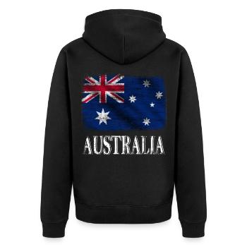 Australia ,Australien Fahne - Unisex Premium Bio Zip Hoodie - Schwarz - Hinten - Nico (187cm)