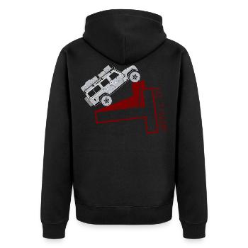 Das Defender T-Shirt - Unisex Premium Bio Zip Hoodie - Schwarz - Hinten - Nico (187cm)