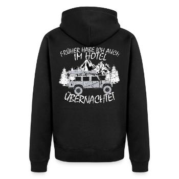 Defender 110 T-Shirt - Unisex Premium Bio Zip Hoodie - Schwarz - Hinten - Nico (187cm)