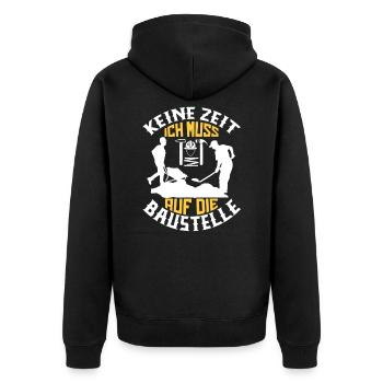 Keine Zeit ich muss auf die Baustelle - Unisex Premium Bio Zip Hoodie - Schwarz - Hinten - Nico (187cm)