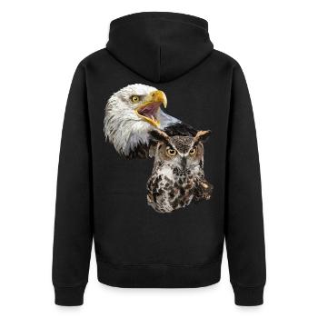 Amerikanischer Pigargo und amerikanische Eule - Unisex Premium Bio Zip Hoodie - Schwarz - Hinten - Nico (187cm)