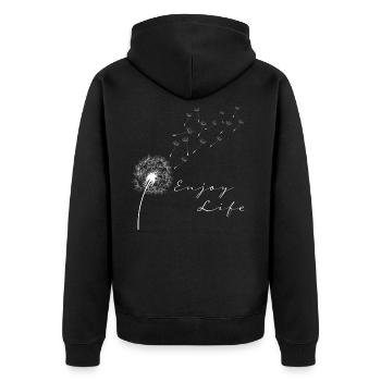 Enjoy Life Pusteblume Löwenzahn Leichtigkeit - Unisex Premium Bio Zip Hoodie - Schwarz - Hinten - Nico (187cm)