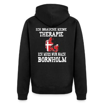 Ich muss nur nach Bornholm Dänemark Skandinavien - Unisex Premium Bio Zip Hoodie - Schwarz - Hinten - Nico (187cm)