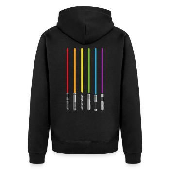 LGBT Regenbogen Lichtschwert - Unisex Premium Bio Zip Hoodie - Schwarz - Hinten - Nico (187cm)