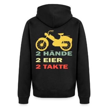 lustiges Mofa Moped 2 Hände 2 Eier Zwei Takte - Unisex Premium Bio Zip Hoodie - Schwarz - Hinten - Nico (187cm)