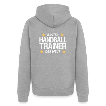 Bester Handballtrainer der Welt Geschenkidee - Unisex Premium Bio Zip Hoodie - Grau meliert - Hinten - Nico (187cm)