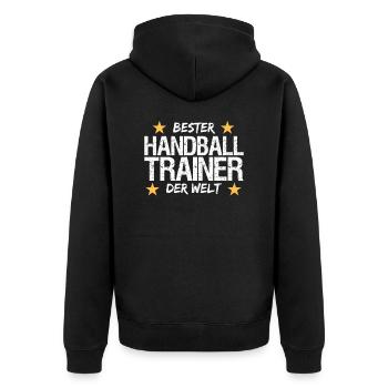 Bester Handballtrainer der Welt Geschenkidee - Unisex Premium Bio Zip Hoodie - Schwarz - Hinten - Nico (187cm)
