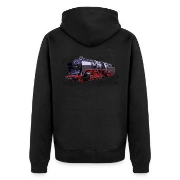 Dampflok 50 3501 - Unisex Premium Bio Zip Hoodie - Schwarz - Hinten - Nico (187cm)