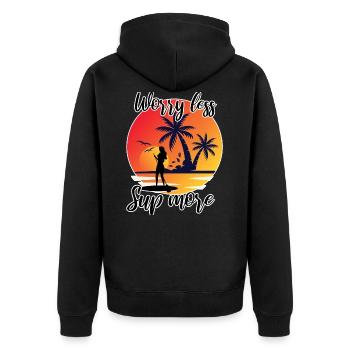 Worry less sup more Stand up Paddeln Sonnenaufgang - Unisex Premium Bio Zip Hoodie - Schwarz - Hinten - Nico (187cm)