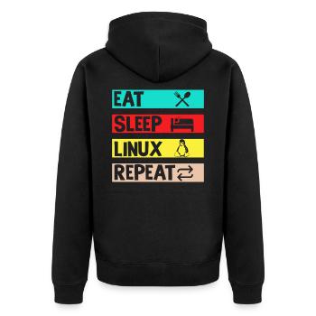 Eat Sleep Linux Repeat - Unisex Premium Bio Zip Hoodie - Schwarz - Hinten - Nico (187cm)