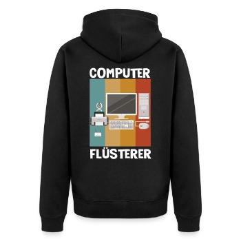 Computerflüsterer Geek Linux - Unisex Premium Bio Zip Hoodie - Schwarz - Hinten - Nico (187cm)