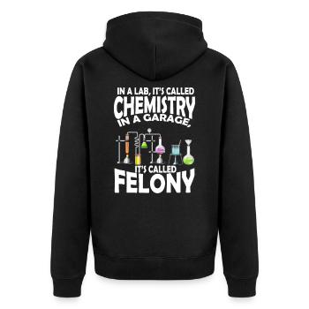 Chimie dans le laboratoire du garage du crime - Veste à capuche bio Premium Unisexe - noir - Dos - Nico (187cm)